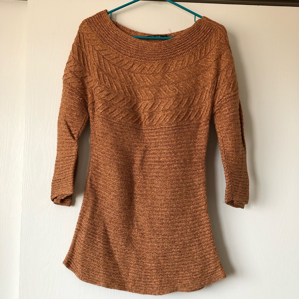 Nic + Zoe Camel Knitted Sweater 3/4 Sleeves